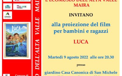 5° RASSEGNA CINE&MUSICA ALL’ECOMUSEO: proiezione del film “LUCA” a San Michele di Prazzo il 9 agosto