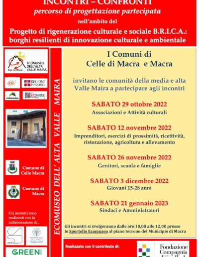 1° INCONTRO-CONFRONTO del Percorso di progettazione partecipata B.R.I.C.A. a Macra  sabato 29 ottobre