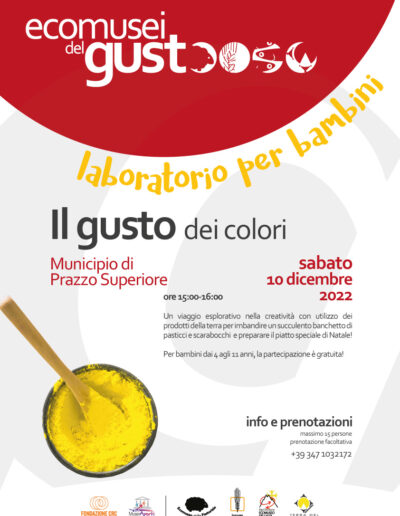 Laboratorio per bambini IL GUSTO DEI COLORI a Prazzo sabato 10 dicembre – Ecomusei del gusto