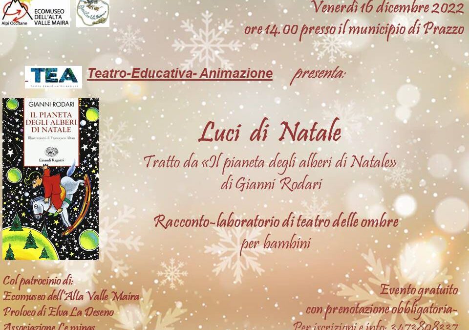Spettacolo per bambini “LUCI DI NATALE” a Prazzo il 16 dicembre