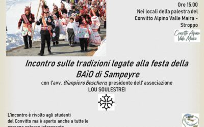 Incontro sulle tradizioni legate alla festa della BAIO di Sampeyre al Convitto Alpino a Stroppo lunedì 23 gennaio 2023