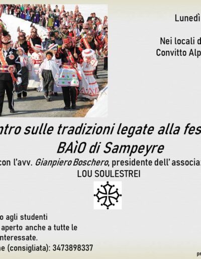 Incontro sulle tradizioni legate alla festa della BAIO di Sampeyre al Convitto Alpino a Stroppo lunedì 23 gennaio 2023