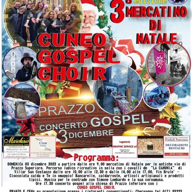 “3° edizione del MERCATINO DI NATALE”  a Prazzo domenica 3 dicembre 2023