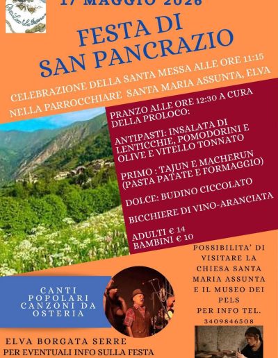 Festa Patronale di San Pancrazio ad Elva domenica 17 maggio